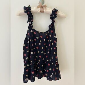 Madewell 100% Silk Navy “Confetti” Floral Peplum Blouse 
Size: 6
EUC (Like New)